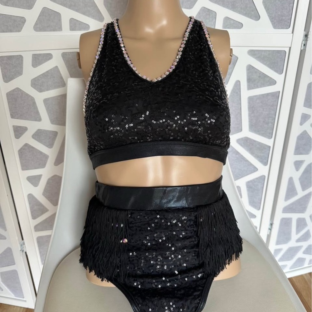 Black Sequin Fringe Two-Piece Set